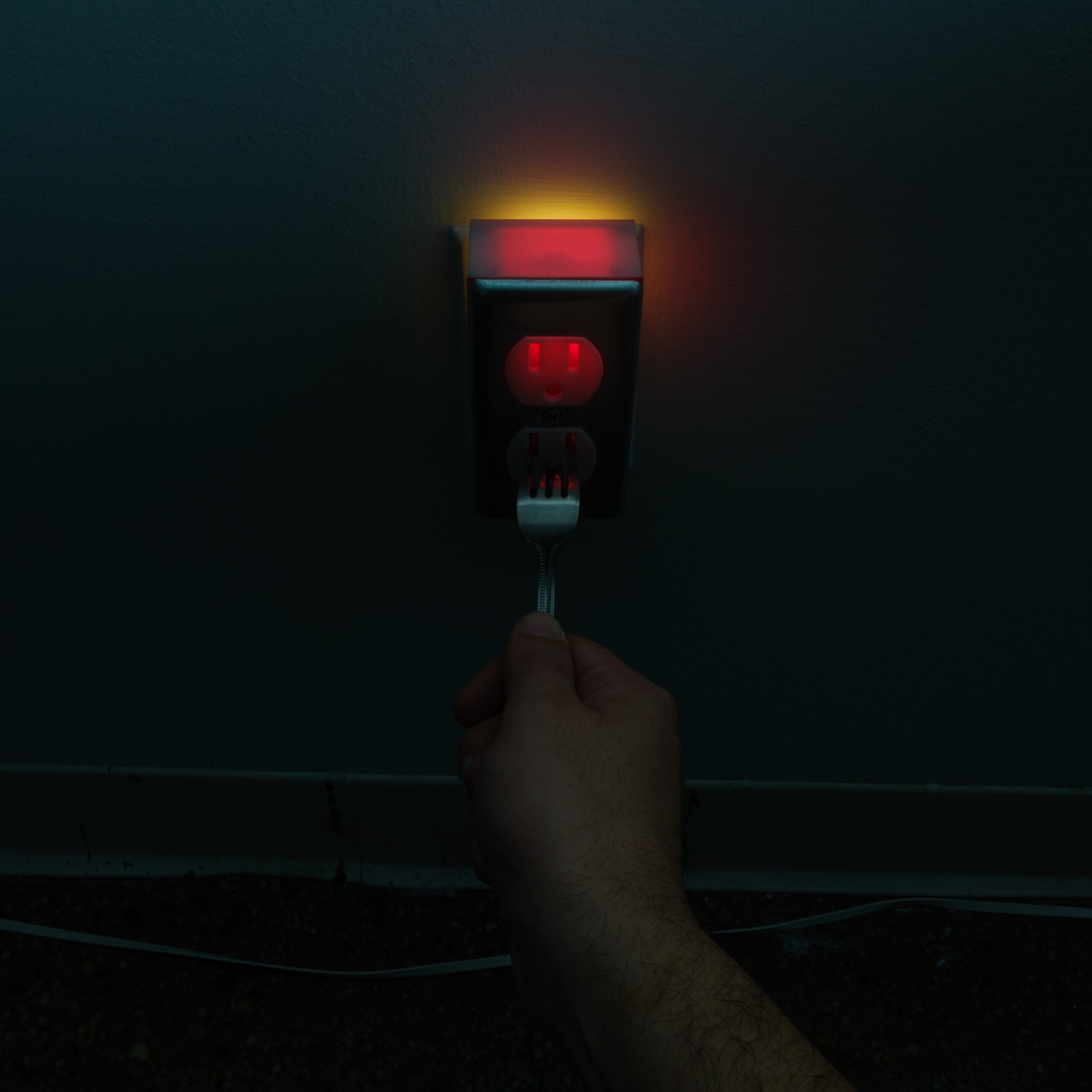 Shocking — hand touching fork to activate